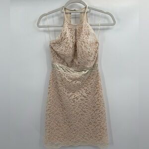 teeze me Cream Colored Lace Halter Pencil Dress Dress Size 5